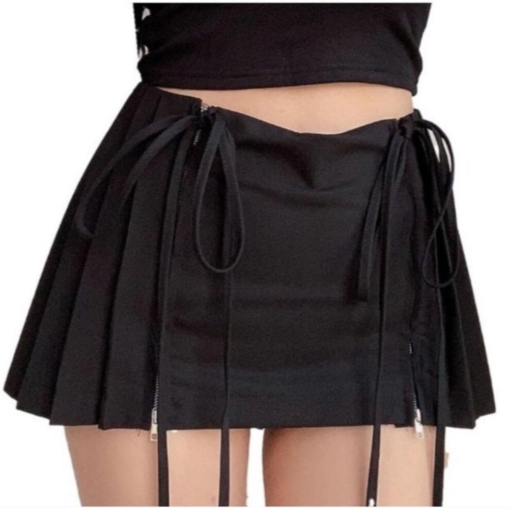 Black Pleated Mini Skort with Ties